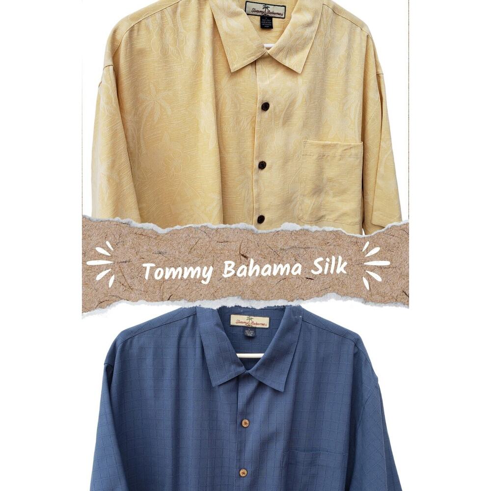 Tommy Bahama Silk Casual Button Down Shirts - Yellow and Blue